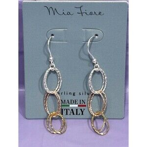 Mia Fiore Sterling Silver Tri Color Oval Dangle Earrings Made in Italy